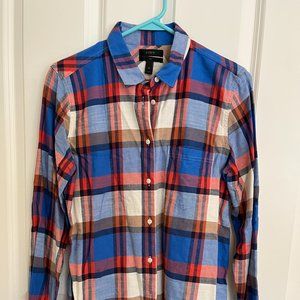 // J Crew Boy Light Weight Blue & Red Cotton Button Down Shirt (Size 10)